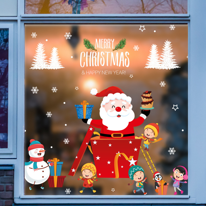 Cartoon Merry Christmas Decorative Window Stickers