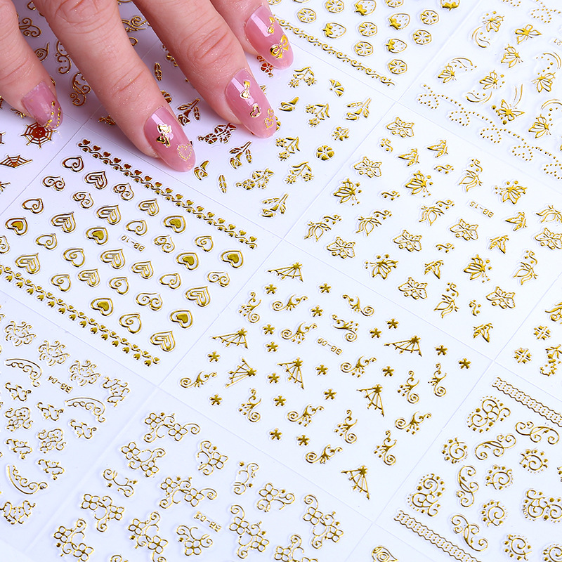 3D Self-Adhesive Nail Decals Gold Nail Art Design for Women