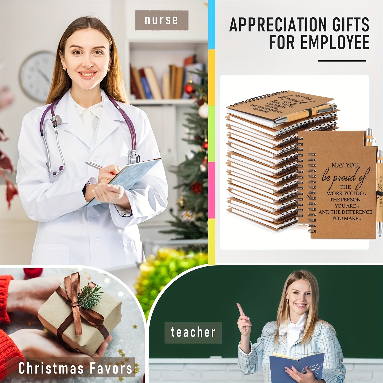 Mini Spiral Kraft Inspirational Notebook Employee Appreciation Gift Set with Ballpoint Pen