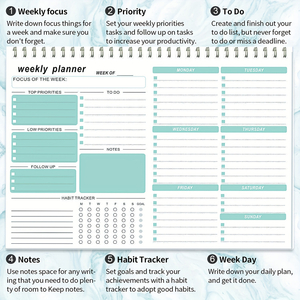 Weekly Habit Tracker Notepad 52 Week Goal Setting Health Habits & To-Do List - Focus & Habit Tracker