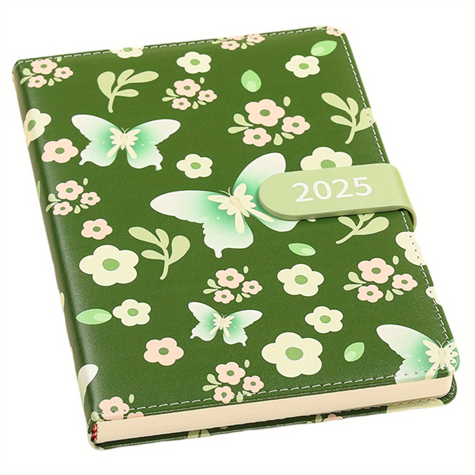 2025 Leather Floral Daily Planner Notebook with Flower Pattern, Daily Organizer Notebook with Button