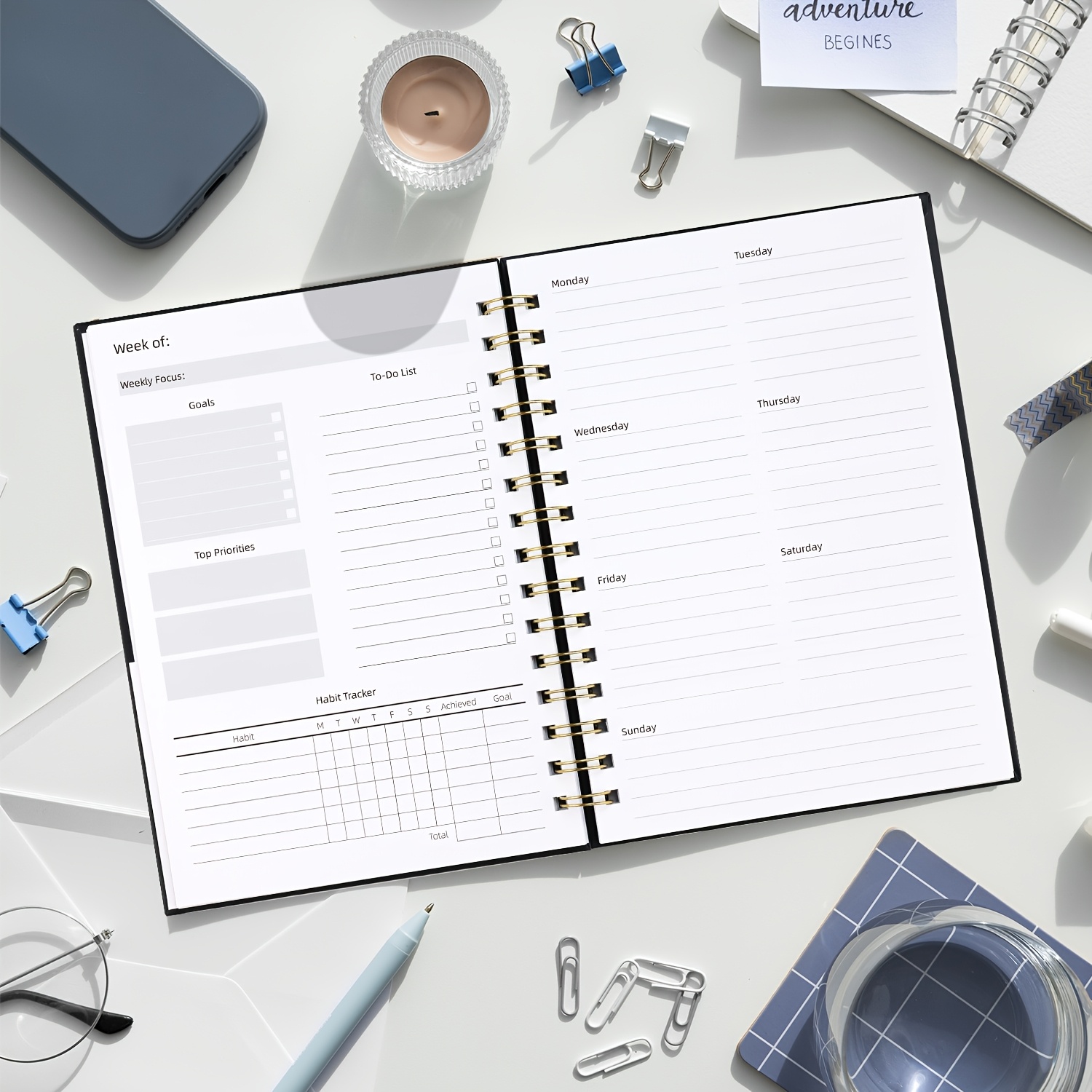 Spiral-Bound Undated Weekly & Monthly Planner 53 Week Agenda Journal Productivity Enhancing Stationery for Office Use