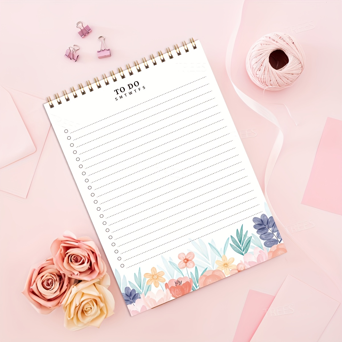 Tear-Off To Do List Notepad with Colorful Floral Style Daily Planner Spiral Simple Multi-Purpose Productivity Organizer