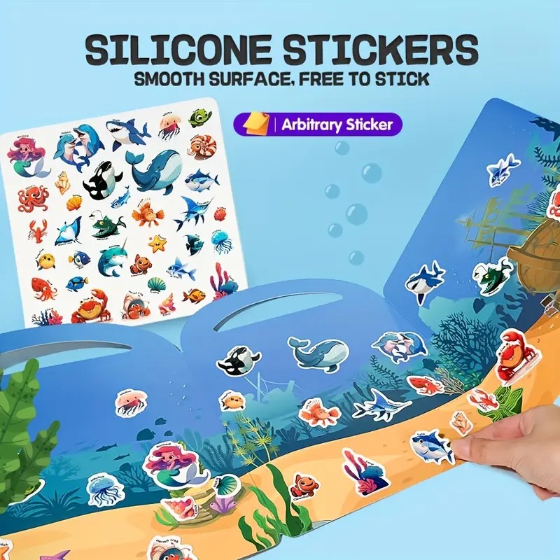 Reusable Waterproof Easy To Clean Jelly Stickers Book for Kids, Cartoon Themed Easy Peel & Stick for Early Learning