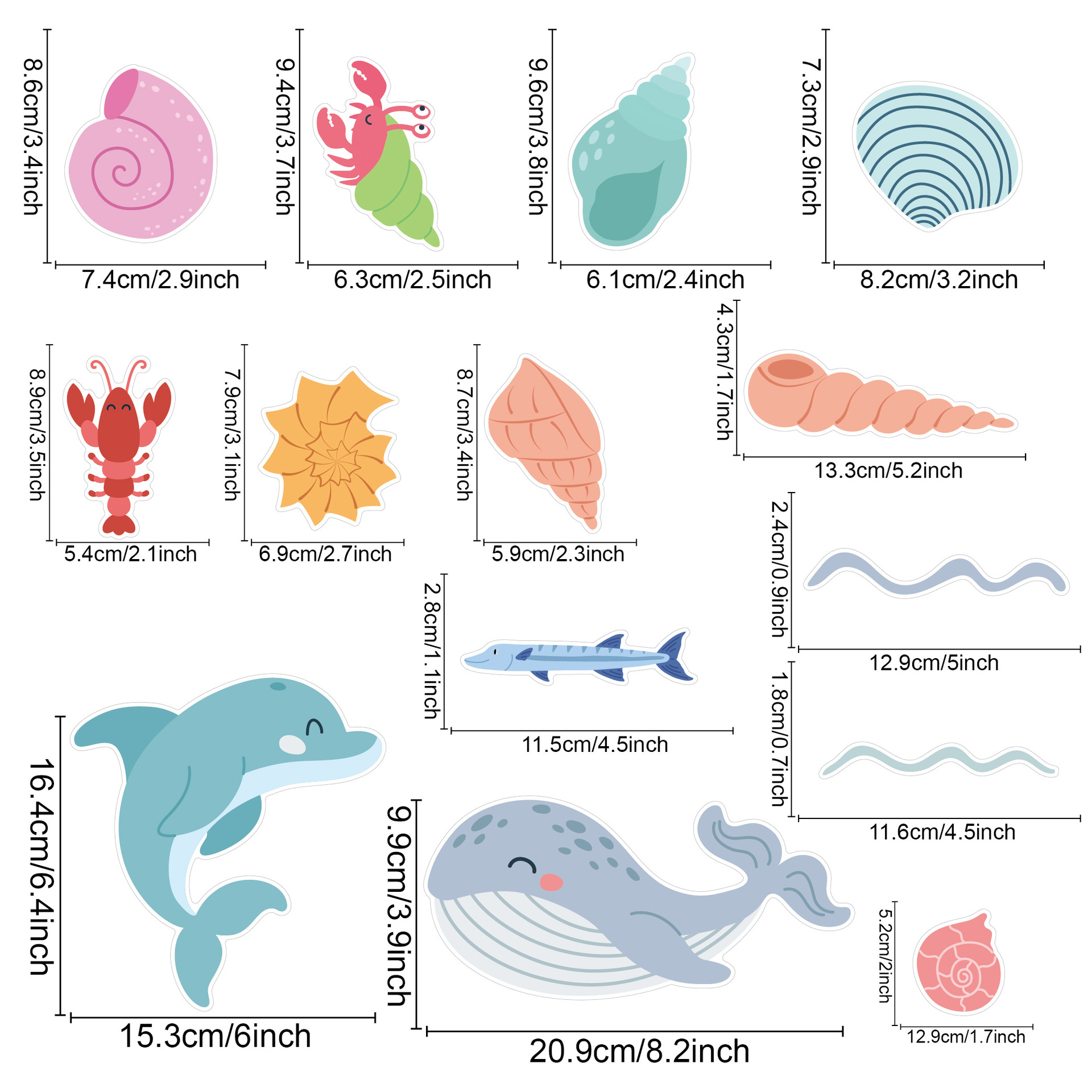 Cartoon Ocean Animals Wall Decals Peel and Stick Under The Sea Kids Room & Nursery Decor