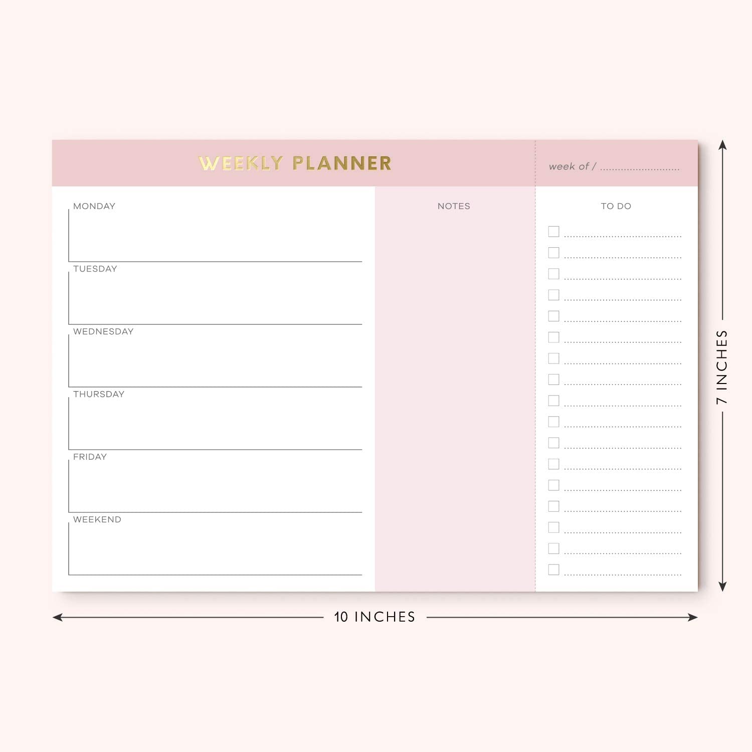 2021 Pink Gold 7''*10'' Size Weekly Planner Pad with Tear Off To Do List Custom Notepad Checklist Note Pad 