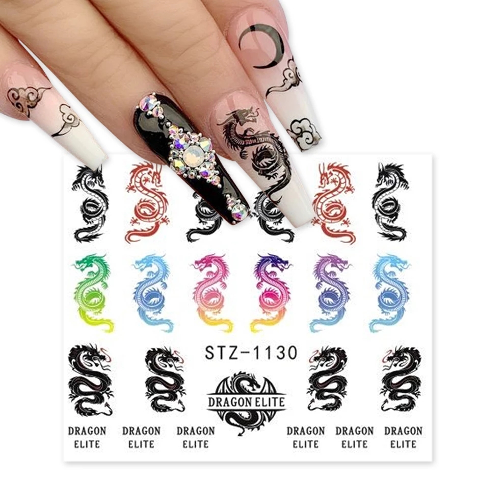 Fake Black Snake Dragon Decorative Sticker Nails Art Printing Custom Design Animal Manicure Nail Decal Stickers for Women Girls