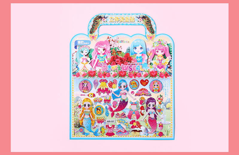 Girls Cartoon Princess Dress Up Stickers, Custom Pink Cute 3d Puffy Sticker Activity Books for Kids