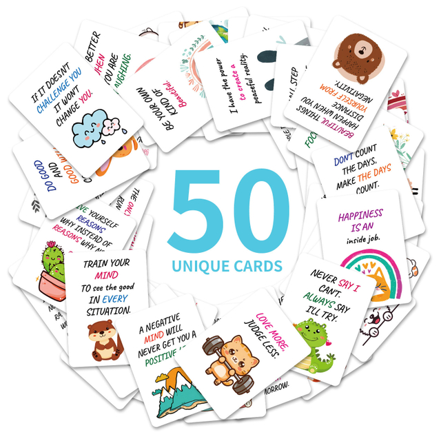 50 Unique Inspirational Cards Cute Motivational Kindness Mini Note Cards with Encouragement Quotes Daily Affirmations for Kids