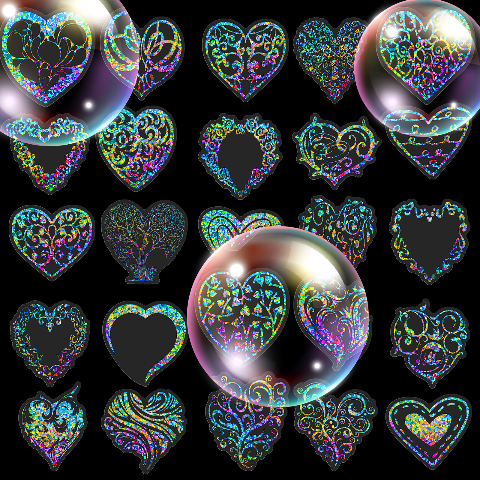 DIY Decorative Love Heart Shaped Transparent Holographic Glitter Stickers Laser Transparent Scrapbook Stickers