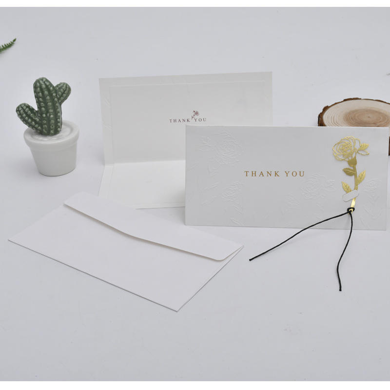 Eco Friendly Embossing Unique Thank You Card with Rose Bookmark for Greeting