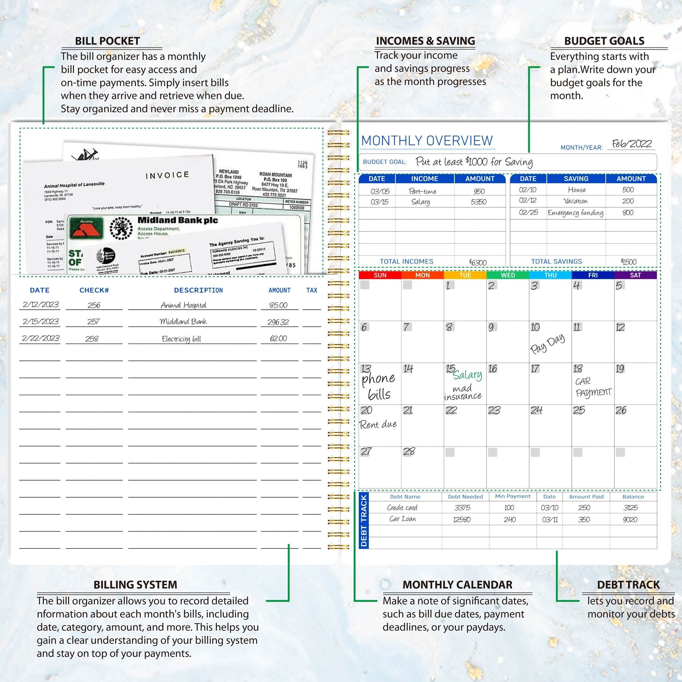 Undated Budget Planner Monthly Finance Organizer with Expense Tracker Spiral Bound Monthly Account Planners Finance Planner