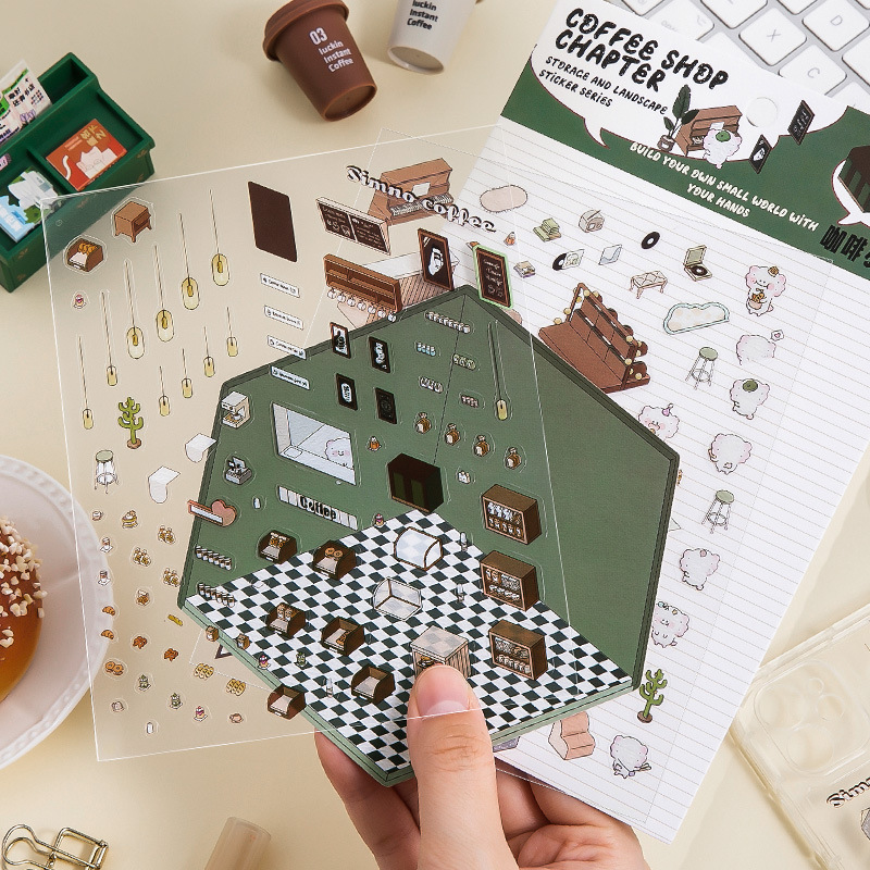 Make Your Own Coffee Shop DIY 3D Sticker Scene Room Sticker Book Quiet Book for Kids Gift Create Your Own 3D Scene