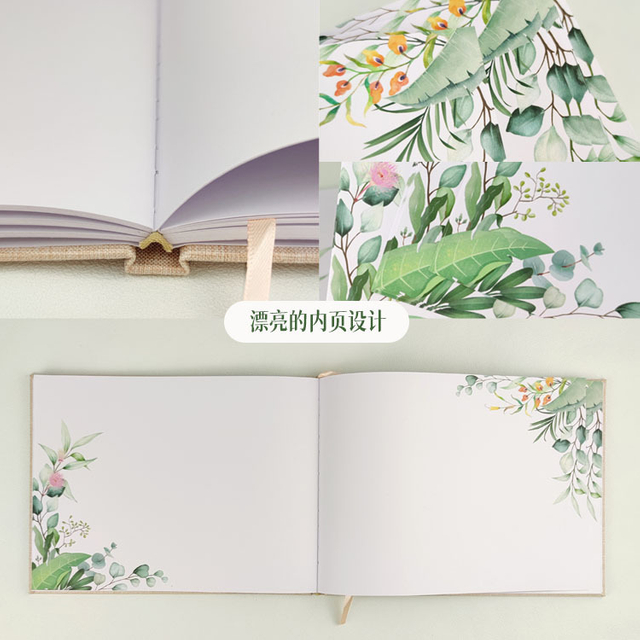 Elegant Gold Foil And Window Pocket Linen Cover Wedding Guest Book with Gold Crystal Diamond Pen And Table Sign for Party