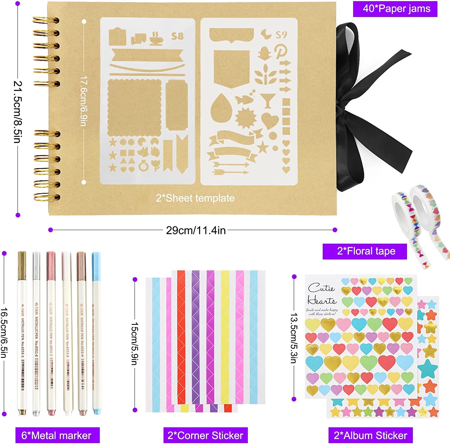 DIY Kraft 11.5 X 8.5 Inches Bow Tie Casement Scrapbook Photo Album with Accessories Photo Cover Scrap Book Scrapbooking Kit
