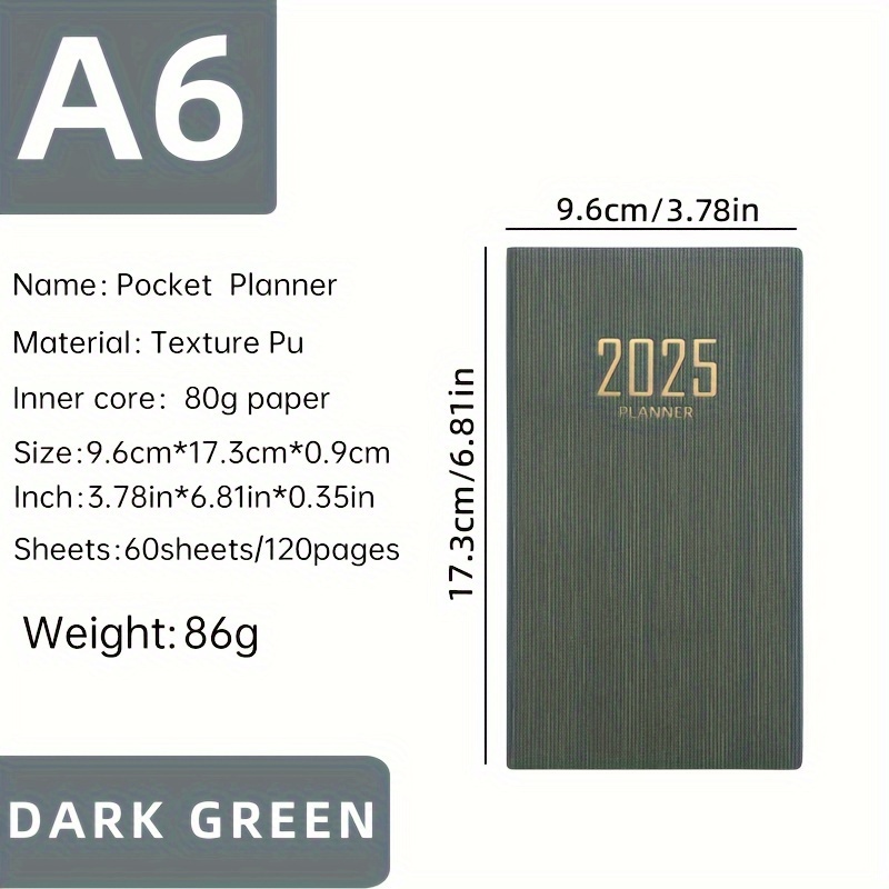 A6 60 Sheets 120-page Thin Weekly Calendar Planner PU Leather Portable Pocket Mini Book 365-day Daily Plan Notebook
