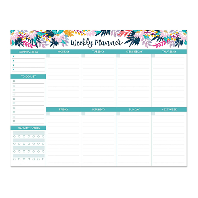 Floral Design Daily Planner Horizontal Weekly Tear Off To Do List Pad