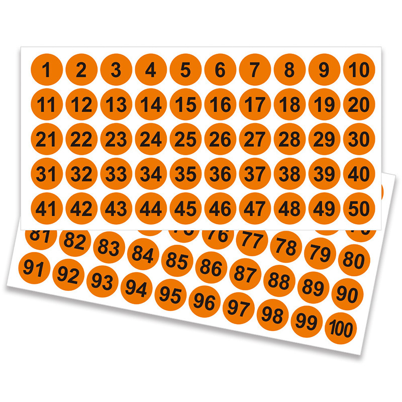 1-100 Round Colored Labels 1 Inch Self Adhesive Vinyl Number Decals For Office Inventory Storage Bins Consecutive Number Sticker