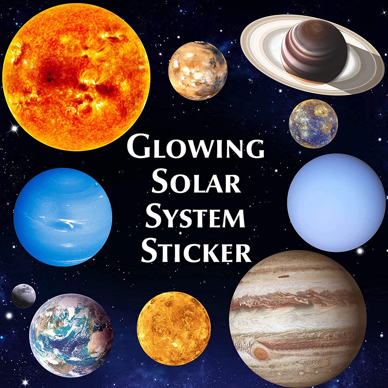3D Self-Adhesive Glow in The Dark Nine Planet Solar System Glowing Stickers 