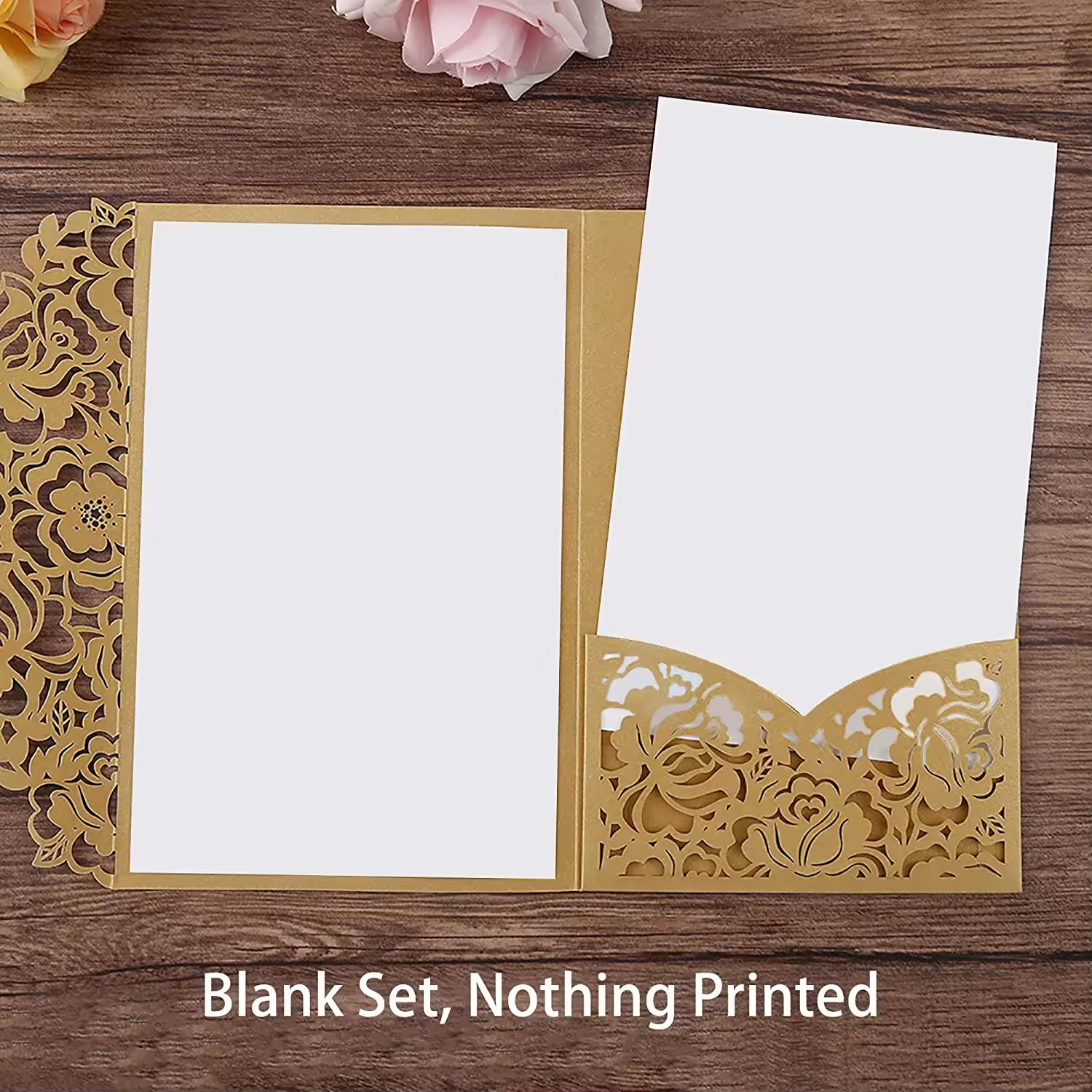 Blank Brown Gold Wedding Invitations Kits Laser Cut Wedding Invitation with Envelopes