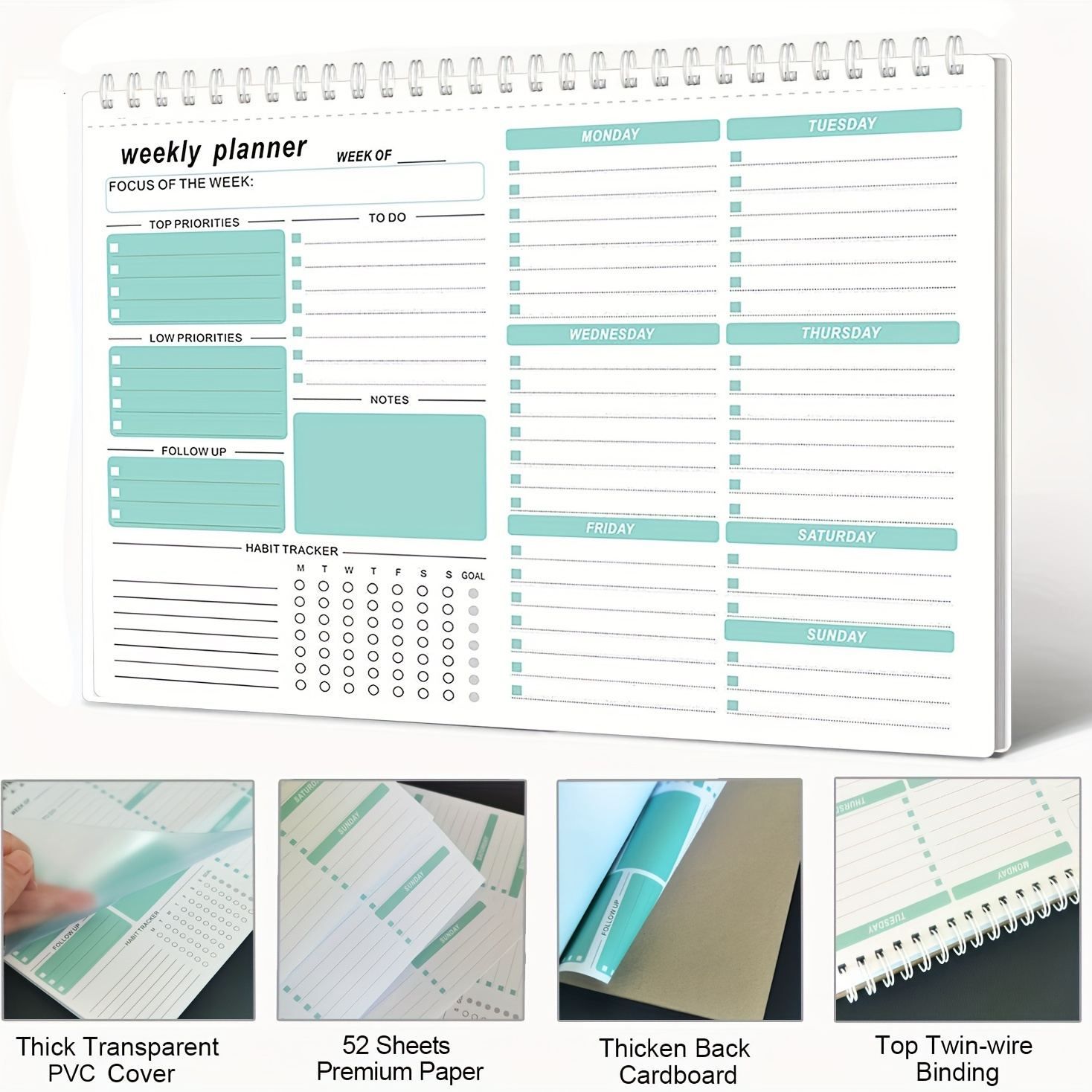 Weekly Habit Tracker Notepad 52 Week Goal Setting Health Habits & To-Do List - Focus & Habit Tracker