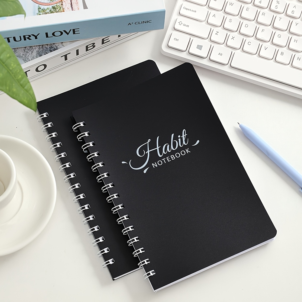 Black A5 Habit Notebook with PVC Cover Undated Daily, Weekly, Monthly Planner for Effective Goal Setting and Achievement