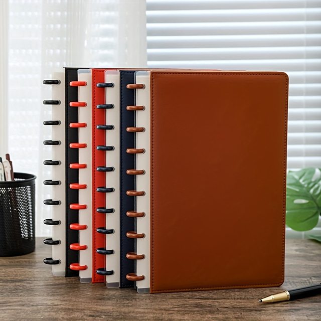 Leather Cover Minimalist A5 Notebook with Mushroom Clasp - Durable Stylish Daily Spiral Note Book for Office Supplies