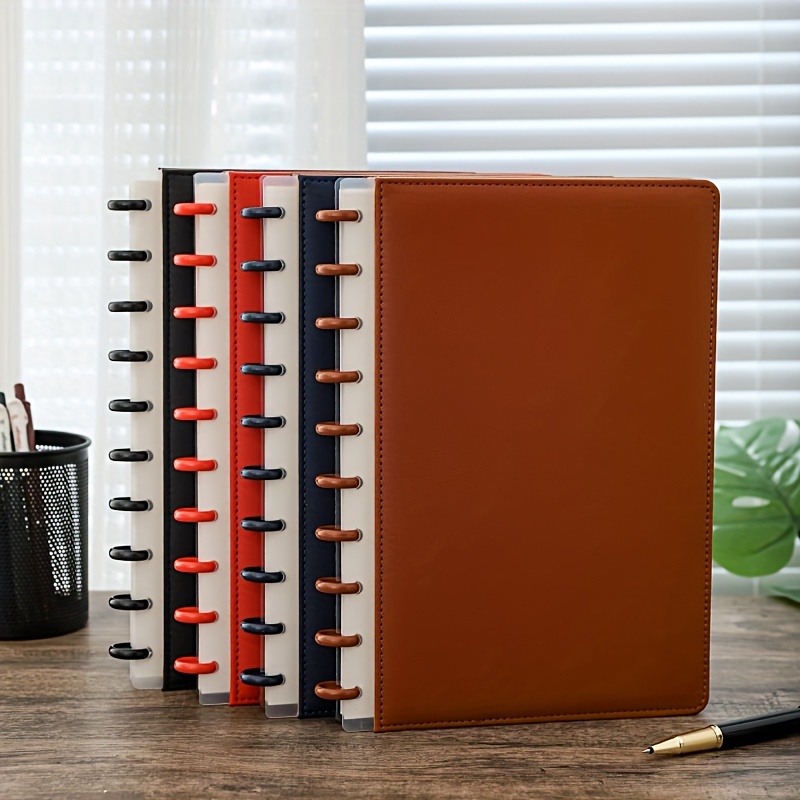 Leather Cover Minimalist A5 Notebook with Mushroom Clasp - Durable Stylish Daily Spiral Note Book for Office Supplies