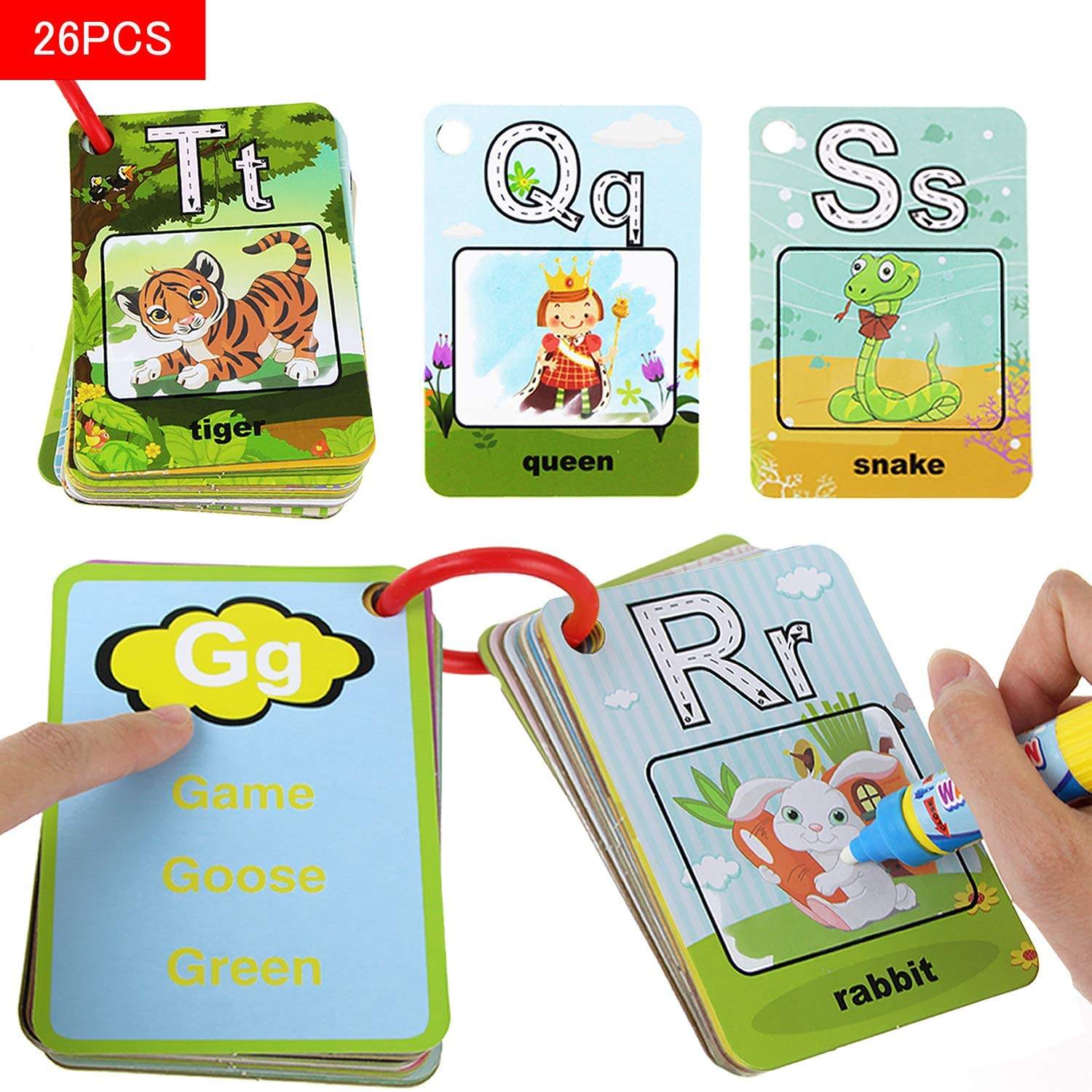A-Z 26 Alphabet Cognitive Sight Words Flash Water Drawing Cards Kids Early Educational Magic Toys