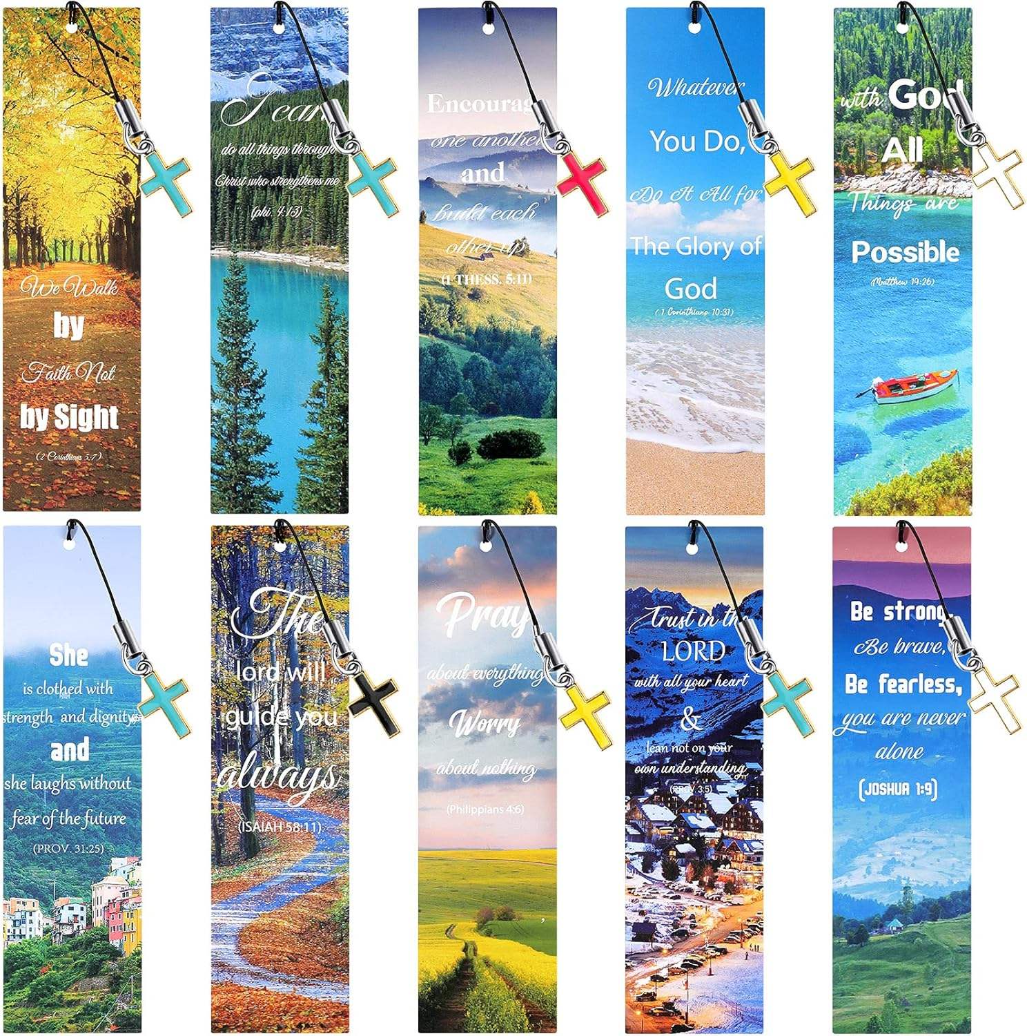 20 Pieces Bible Verses Inspirational Scripture Bookmark Motivational Positive Page Marker with Cross Pendants
