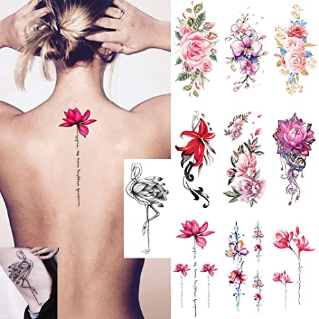 Sexy Girl Temporary Tattoos Woman Custom Tattoo Sheet Beautiful Colorful Flowers Stickers on Shoulder Chest Hand Feet Back Body 