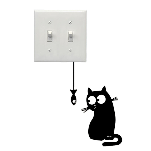 Hungry Cat See The Fish Funny Switch Board Socket Stickers