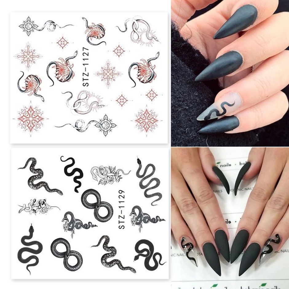 Fake Black Snake Dragon Decorative Sticker Nails Art Printing Custom Design Animal Manicure Nail Decal Stickers for Women Girls