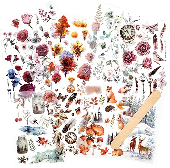 Decorative Color Custom Scratch Transfer Stickers Flower Planner Plant Rub-on Decal Sticker Logo Interior Diary Notebook Home