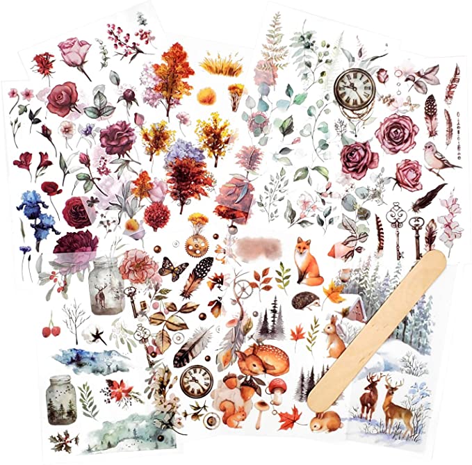 Decorative Color Custom Scratch Transfer Stickers Flower Planner Plant Rub-on Decal Sticker Logo Interior Diary Notebook Home