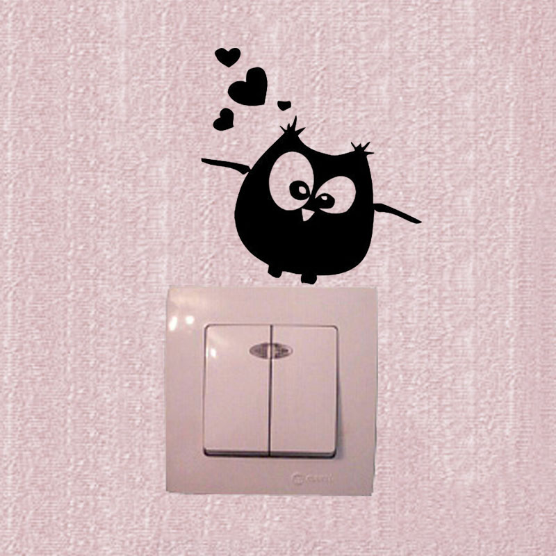 Light Switch Owl Birds Branch Heart For Kids Room Vinyl Wall Decal Sticker