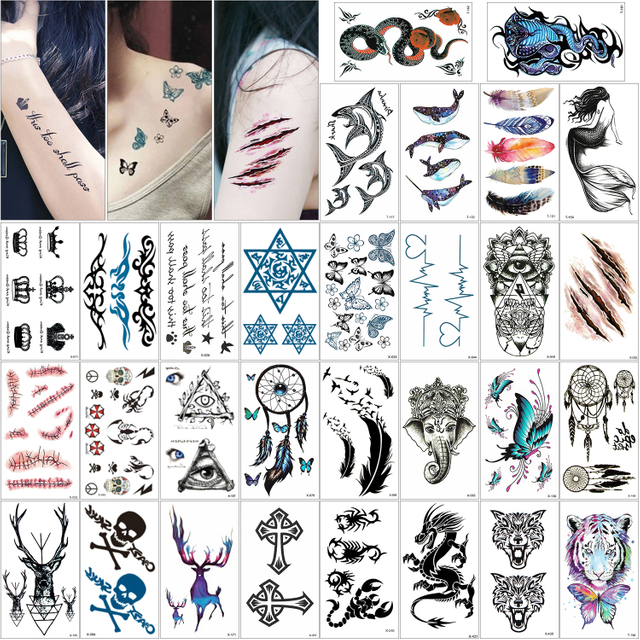 Black Flower Star Letter Animals Tattoo Sticker Waterproof Temporary Custom Design Logo for Girls Kids Women Man Chest Back Leg