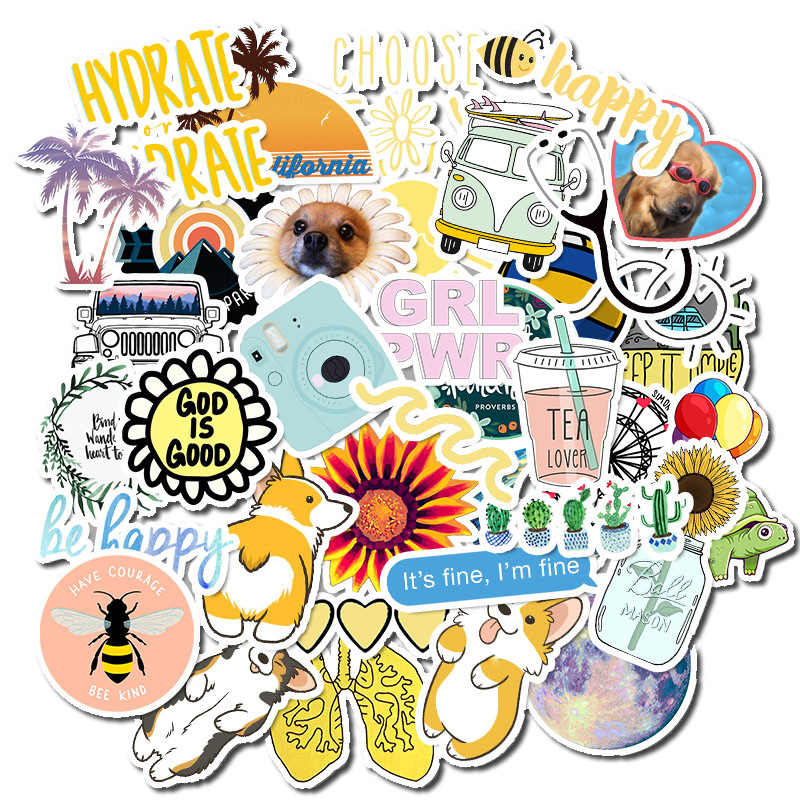 Cute Girl Pink Stickers Personalised Scrapbook Stickers for Luggage Laptop Decal Waterproof Decals Kawaii Stationery Sticker