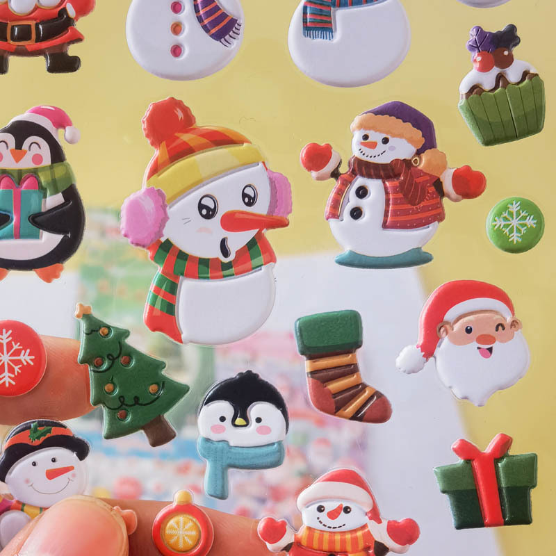 Christmas Foam Sticker Winter Colorful Printing Self-Adhesive 3D Puffy Stickers with Santa Claus Christmas Tree Snowman Reindeer