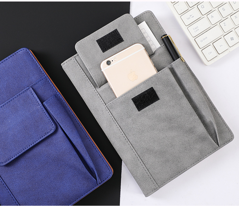 Refillable Lined Meeting Business Notebook with Front Pockets And Pen Pocket, Luxury A5 Size Hardcover Journal with 3 Pocket