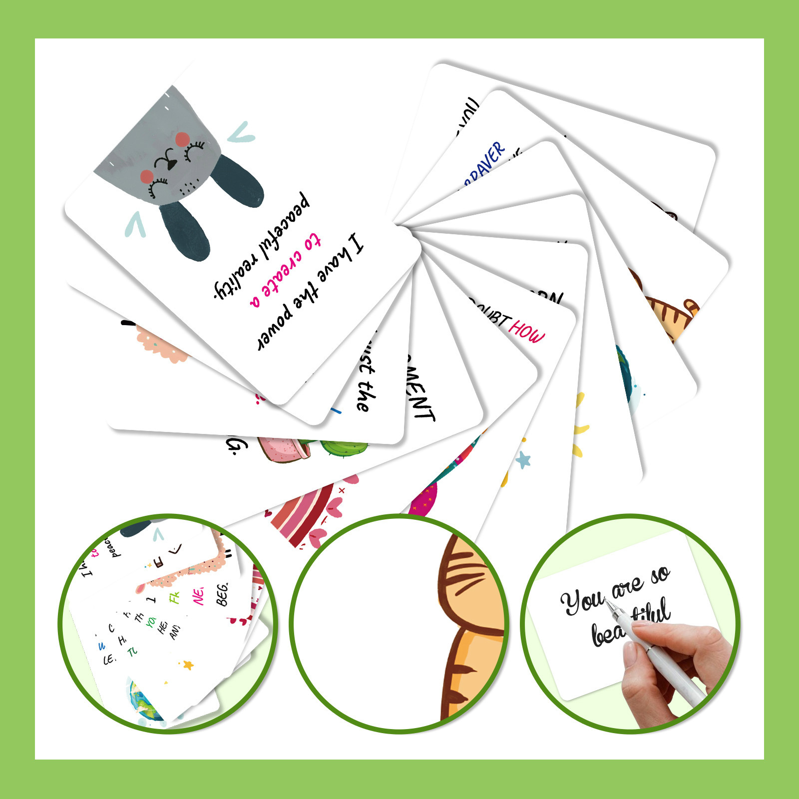 50 Unique Inspirational Cards Cute Motivational Kindness Mini Note Cards with Encouragement Quotes Daily Affirmations for Kids