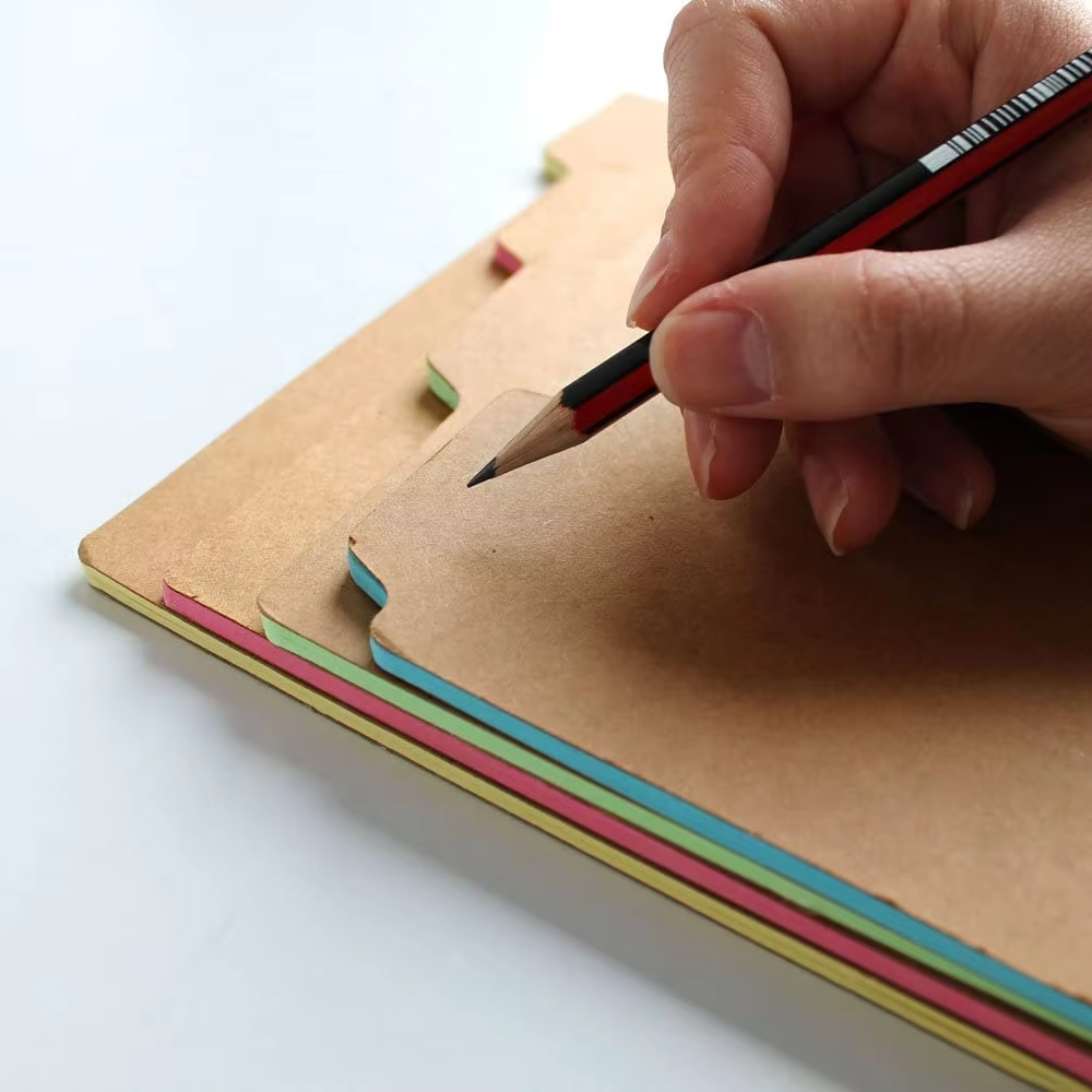 A5 Study Notebooks Kraft Tabbed Notebook Work Journal Colored Paper Note book With Tabs, Divider Tab Notebook