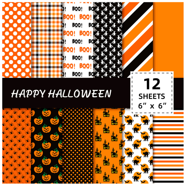 6" X 6" Halloween Scrapbooking Supplies Kit DIY Halloween Pattern Paper for Card Making Photo Album Party Decor Scrapbook Paper Pad