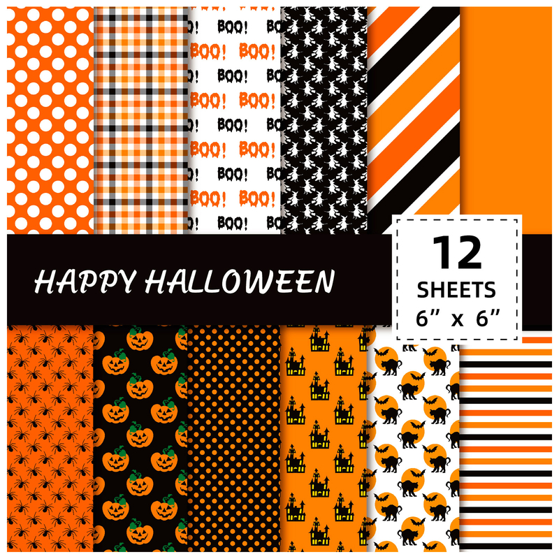 6" X 6" Halloween Scrapbooking Supplies Kit DIY Halloween Pattern Paper for Card Making Photo Album Party Decor Scrapbook Paper Pad