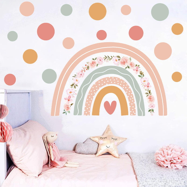 Bohemia Style PVC Self Adhesive Kids Wall Sticker Decoration Child Nursery Rainbow Dot Multi-color Wall Decals Sticker