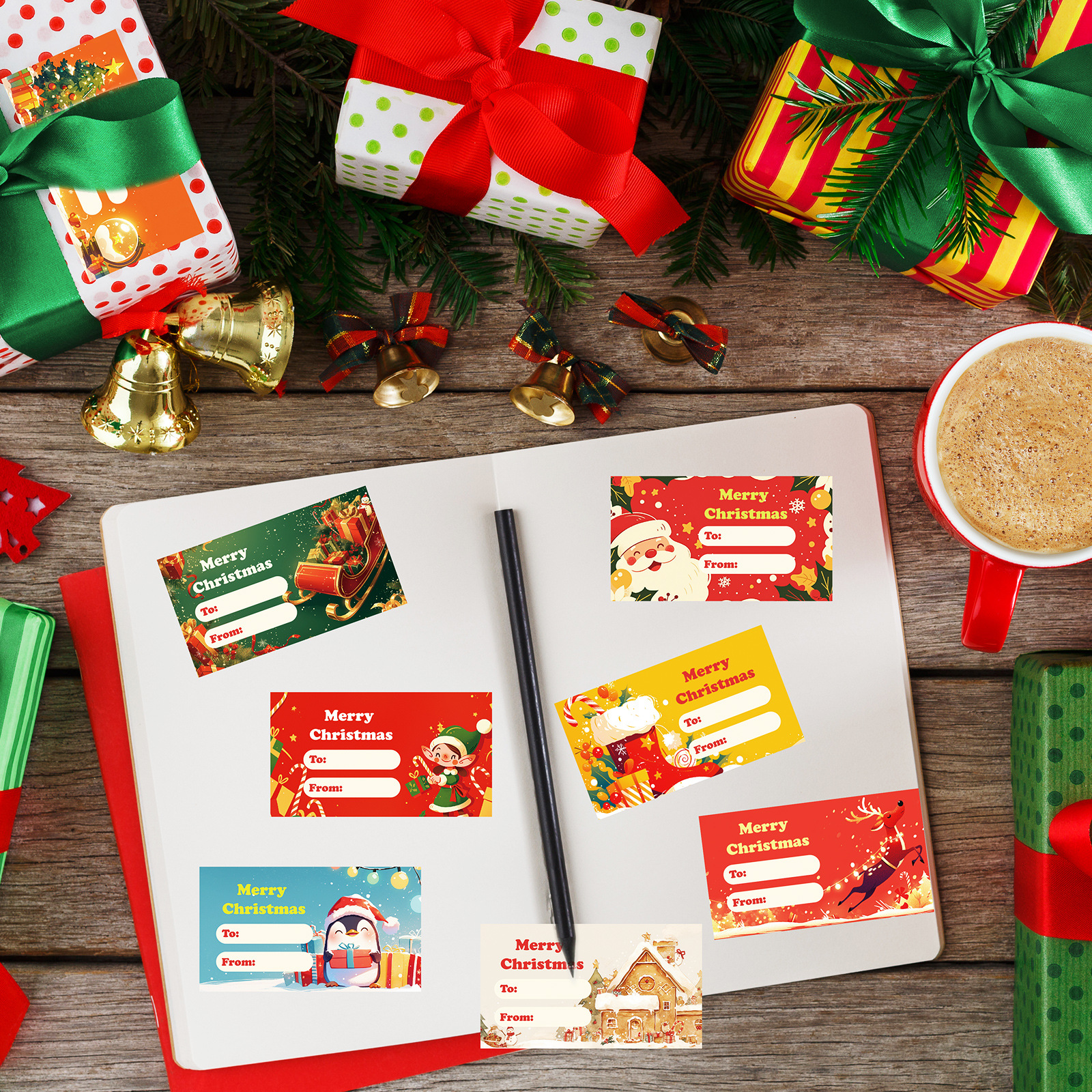 Merry Christmas Direct Thermal Labels Stickers Multi-Purpose Thermal Sticker Labels Printer for Inventory Address Name Gift Tag