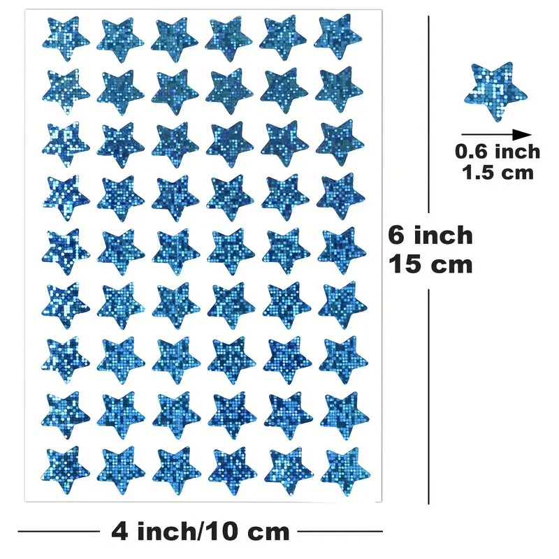 0.6" Diameter 6 Color Self Adhesive Holographic Small Shiny Star Stickers for Kids Reward Chart Behavior Chart Teacher Supplies