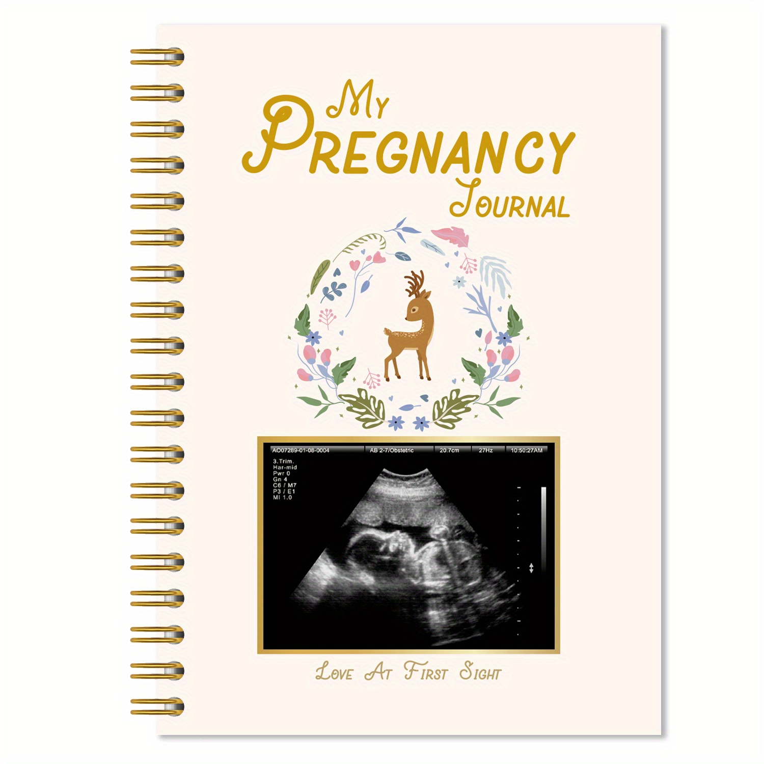 Spiral Bound Pregnancy Journal with Floral Design Golden Foil Cover Ultrasound Photo Slot Memory Diary Gift For New Moms