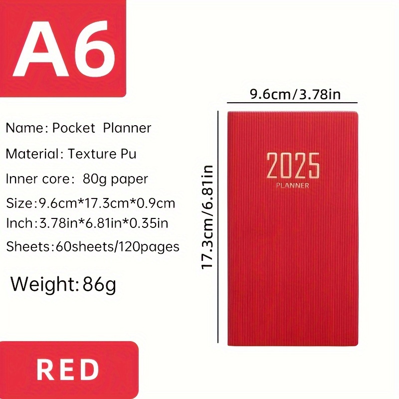 A6 60 Sheets 120-page Thin Weekly Calendar Planner PU Leather Portable Pocket Mini Book 365-day Daily Plan Notebook
