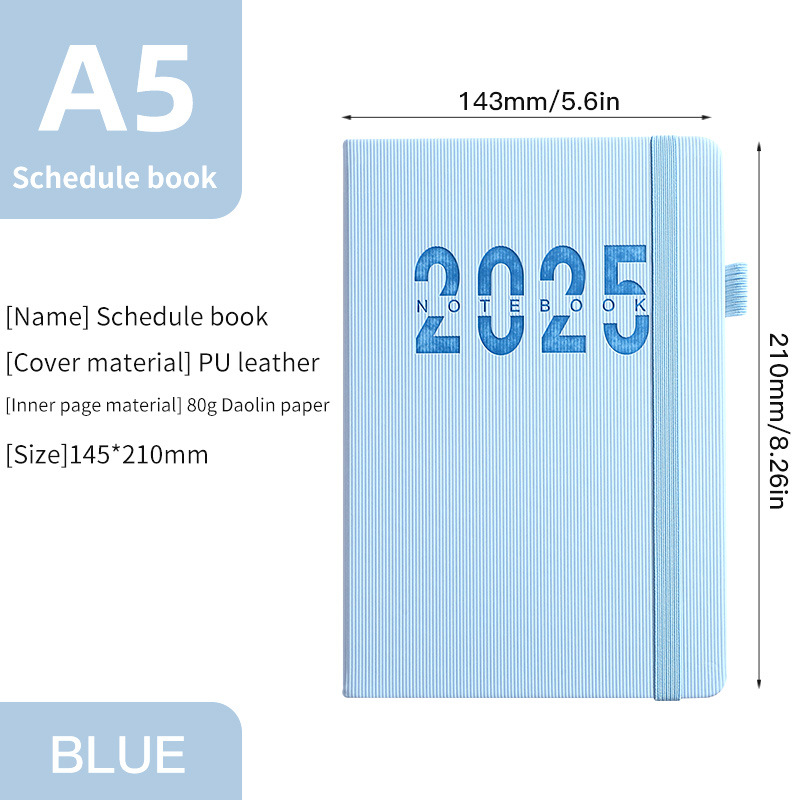 2025 Custom Logo New Year Personalised Unique Textured PU Cover Planner Diary And Calender with Elastic Strap & Ribbon Bookmark